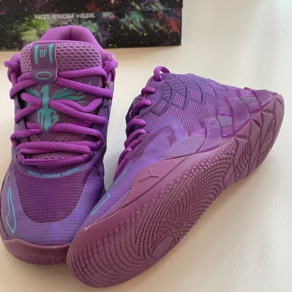 Puma MB01 JR LaMelo Basketball Shoes Ball Queen City Purple Blue Atoll Youth 6C